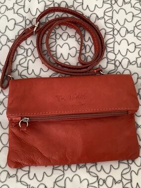 Small  Orange Leathet Cross Body Foldover bag
